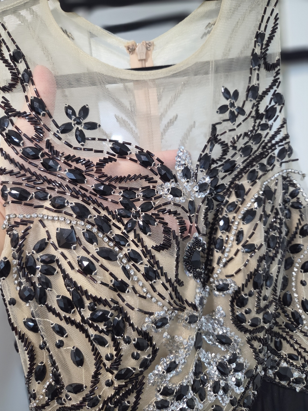Dave & Johnny Beaded Black & Nude Evening Gown - Picture 4 of 12